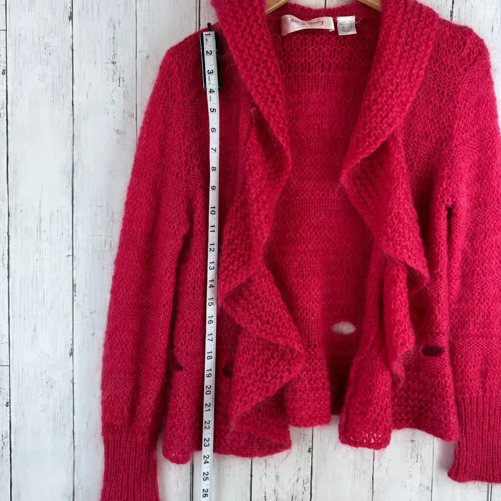 VTG 80's Rene Derhy Pink Mohair Ruffle-Front Cardigan Sweater Size 6/8 Medium